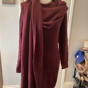 JLUXLABEL Burgundy Scarf Draped Mini Sweater Dress